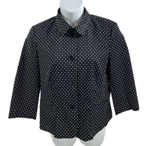 Talbots Womens 16 Black White Polka Dot Button Front 3/4 Sleeve Pockets Blazer